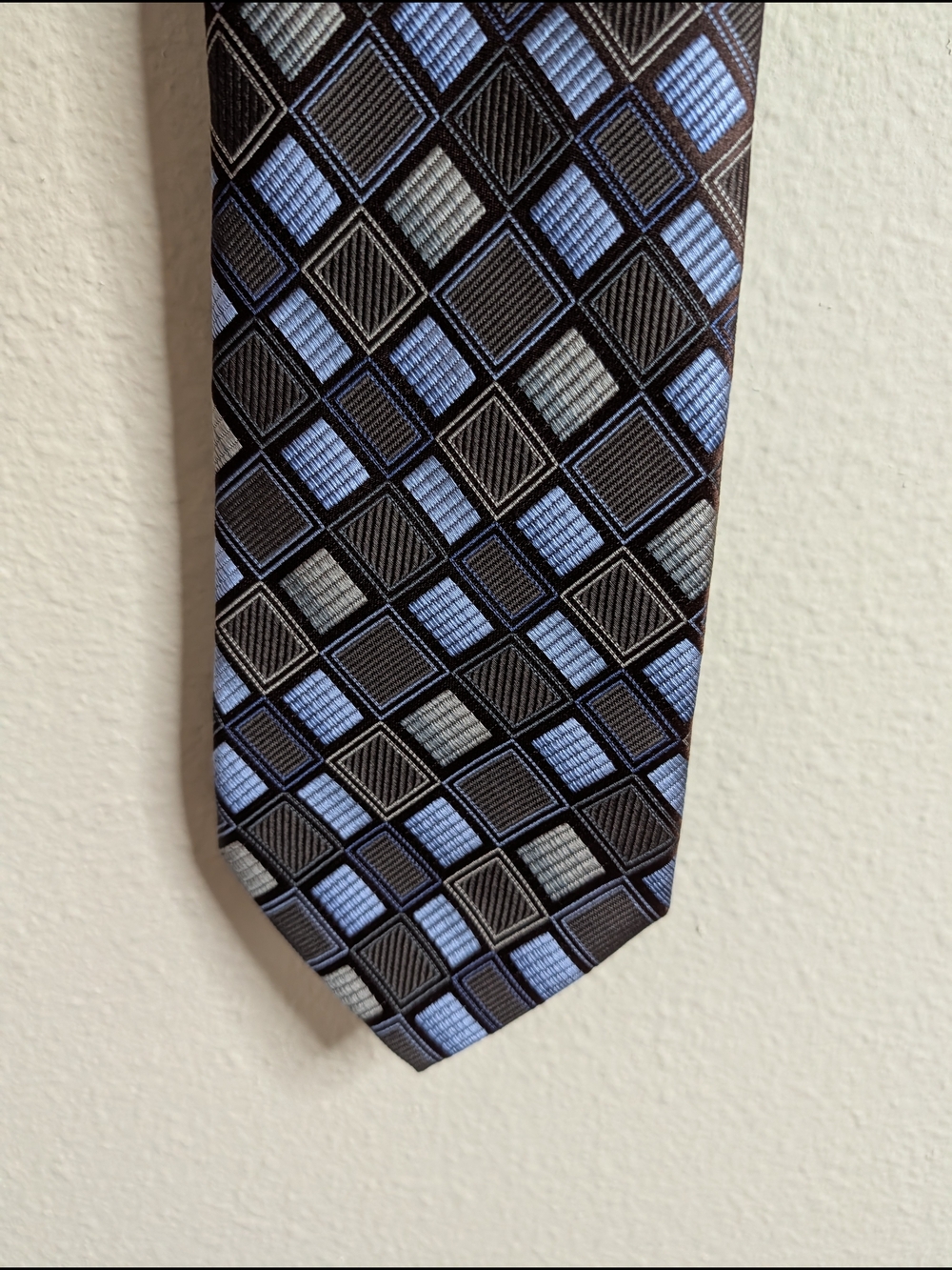 Paul Dione 100% Silk‎ Tie | Brown & Blue Diamond Grid